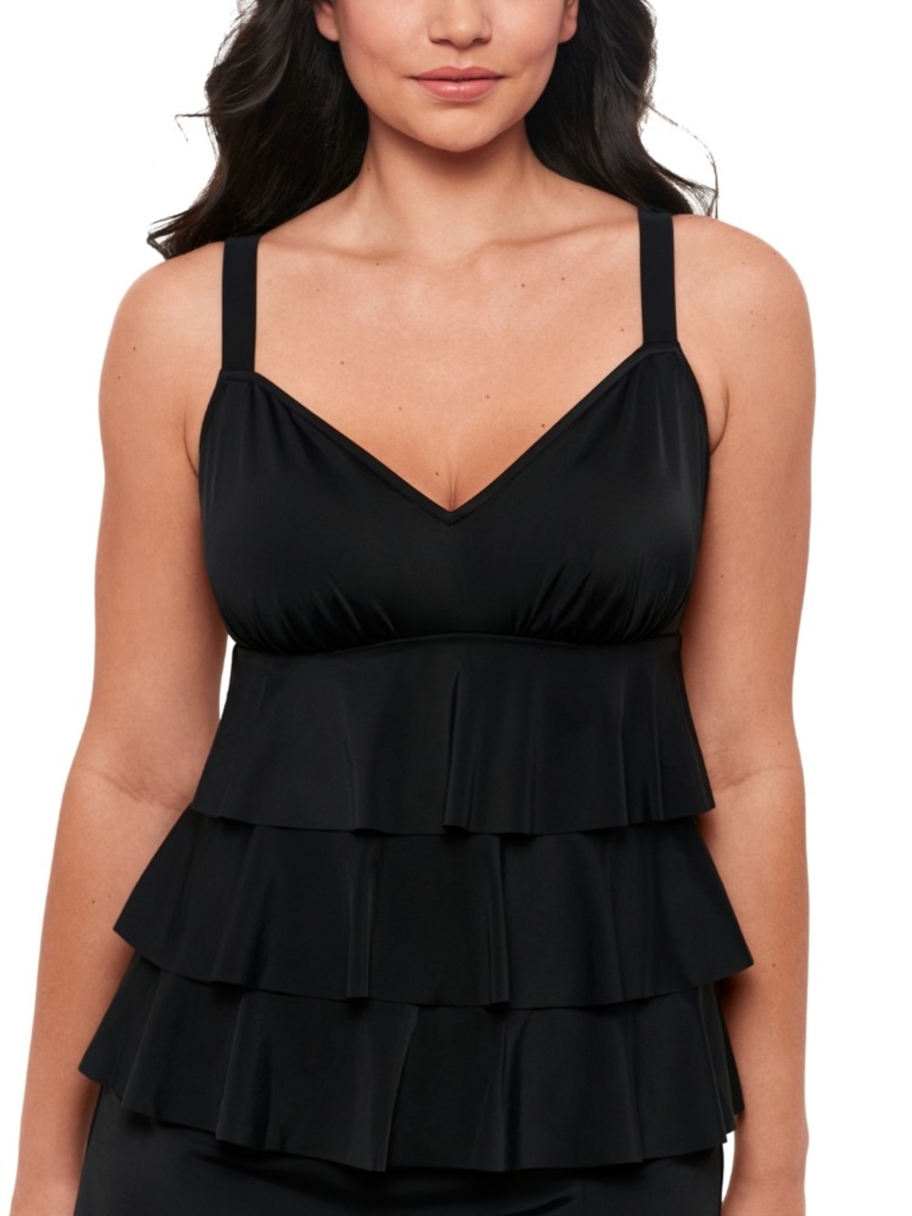 Swim Solutions Womens Black Swan Tiered-Ruff Black